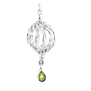 A 925 Silver <b>Peridot</b> Charm Pendant Vintage Water Drop Shape Bezel Setting Unisex <b>Jewelry</b> From Rajasthan for Everyday Wear - Product Image 2