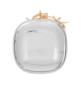 จานกลมสำหรับเสิร์ฟพร้อมด้ามจับลายดอกไม้สีทองทำจากสเตนเลสเคลือบเงาสำหรับตกแต่งร้านอาหารและตกแต่งบ้าน - Product Image 4