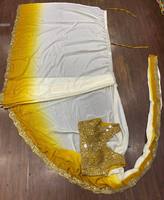 Sari Amarillo de Una Pieza para Mujer, Colección Tradicional de Seda para Verano/Invierno, con Bordado y Encaje, Sin Arrugas, Protección Solar