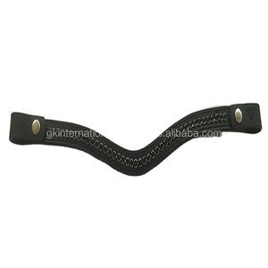 Forma de onda Durable Black Top Grain Buffalo Leather Horse Brow Band con cristales negros personalizados Rhinestones Bling Brow Band - Product Image 1