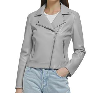 Veste en cuir véritable de qualité supérieure, style nouveau, design personnalisé, col montant uni, fermeture éclair, taille luxueuse, coupe femme, haut d'hiver - Product Image 6
