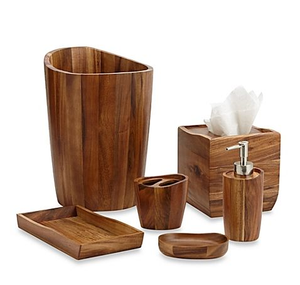 Juego de baño de madera de acacia, juego de 6 piezas, artesanías, juego de baño personalizado de alta calidad para lavado de manos - Product Image 1