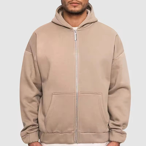 Wholesale Autumn Oversized Streetwear <b>Hoodies</b> | Custom Logo Drop Shoulder Hoodie | <b>Plain</b> Full Zip 100% Cotton Fleece Custom - Product Image 3