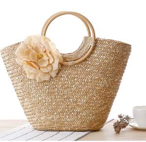 Women Summer Handbag Makes <b>up</b> Hand Woven Bag Flower Hand Carry Straw Bag Crochet Macrame Beach Bags Direct From Indian Supplier - Product Image 2