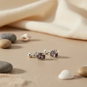 Boucles d'oreilles pendantes classiques pour femme en améthyste, forme géométrique, sertissage griffe, plaqué or, argent 925, bijoux de mariage - Product Image 2