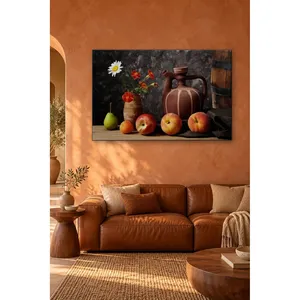 Fida Clay Jug, Impression sur toile Nature morte aux pêches et aux marguerites - Product Image 3