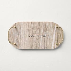 Poignées en métal Best-seller Plateaux de nourriture et de dessert classiques en marbre pur de forme personnalisée Plateau de nourriture décoratif de cuisine de nouvelle arrivée - Product Image 1