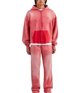 Custom Tie Dye <b>Tracksuit</b> for Men Women – Vintage Washed Zip Up Hoodie and Sweatpants Set Streetwear Two Piece Outfit - Product Image 1