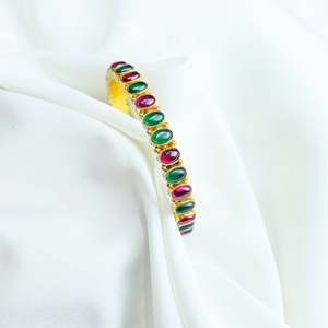 Aasma 925 Silver Bangles with <b>Ruby</b> & Emerald Kempu Stone Gold Plated Single Piece Fashion Bangle - Product Image 1