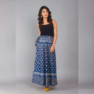 Falda Maxi Azul con Estampado Étnico, Falda Midi Plisada Envolvente de Chifón Suave y Transpirable con Estampado Digital, Ideal para Danza del Vientre - Product Image 1