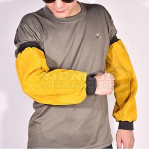Mangas de brazo de soldadura de cuero de vaca dividido resistente con manguito de seguridad transpirable antideslizante personalizable para protección contra chispas de calor - Product Image 5