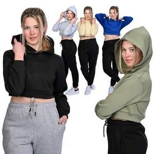 Sweat à capuche court pour femme en polaire doux avec fermeture éclair, logo personnalisé sur le devant, élégant, confortable, tendance, chaud pour l'hiver, léger, décontracté, streetwear - Product Image 1