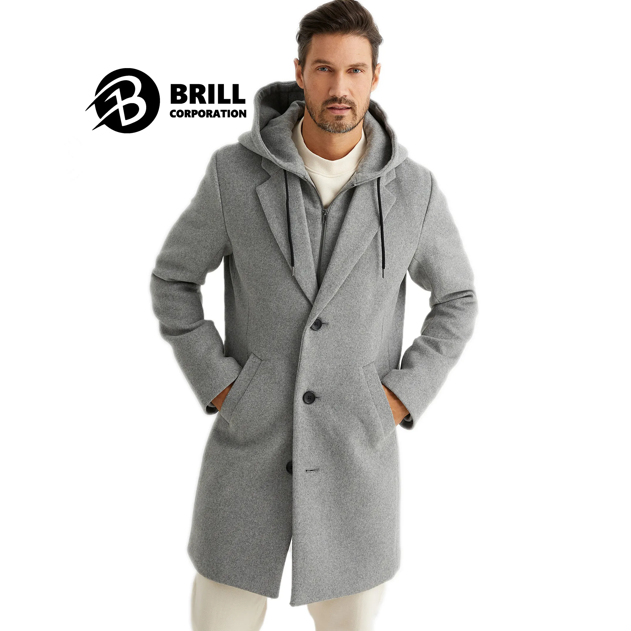 2023 açık uzun kollu yün uzun ceket \ rüzgar geçirmez gündelik giyim Streetwear erkekler uzun yün ceket