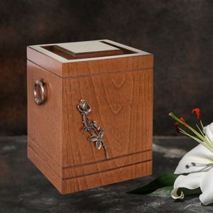 Wooden Cremation Urn 200 Cubic Inch Natural Finish Rose Design Adult Memorial <b>Ashes</b> Box Durable Custom Wholesale OEM - Product Image 3
