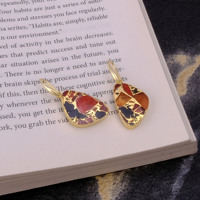 Boucles d'oreilles tendance en laiton pour femme, motif Mohave Turquoise rouge et noir, plaqué or, design crochet, serti clos, bijoux de mode en gros