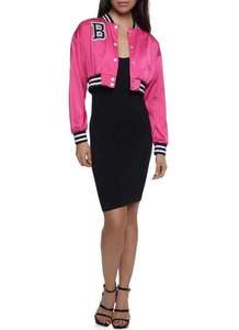 แจ็กเก็ตทีมตัวแทนของผู้หญิงแจ็กเก็ตหนังลำลองปกตั้งสีชมพูสวมใส่สบาย - Product Image 2