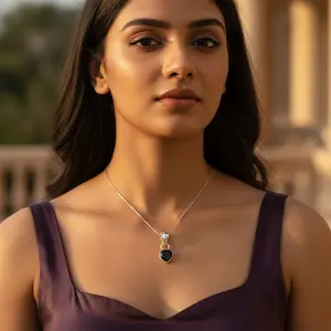 Pendentif en argent 925 pour femme, onyx noir en forme de cœur, bijoux religieux faits à la main, cadeau, plaqué rhodium, or rose, platine, motif numérique - Product Image 2