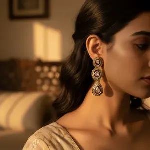 ต่างหูทรงหยดน้ำชุบทอง 18K ประดับเพชร สำหรับผู้หญิง เครื่องประดับชั้นดีสำหรับงานแต่งงาน งานเลี้ยง ของขวัญ - Product Image 3