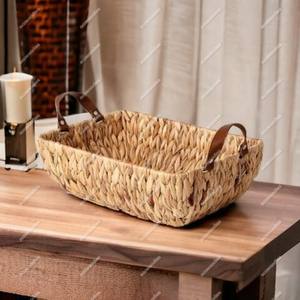 Paniers à pain en bambou à un niveau respectueux de l'environnement rond tissé jacinthe d'eau jonc herbe poignées bureau maison stockage service de nourriture - Product Image 3