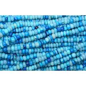 أحجار الأوبال الكريمة الزرقاء - حبات خرز على شكل رونديلا - حبات مثقوبة يدوية الصنع لصنع المجوهرات