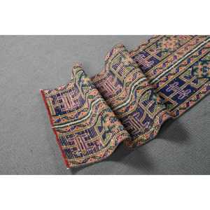 Vintage Turkish <b>Runner</b> Rug 1.5x8.7 ft, Blue <b>Red</b> Floral Rug - Product Image 4