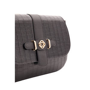 Bolso de PU con Patrón de Cocodrilo en Relieve, Color Negro - Product Image 3