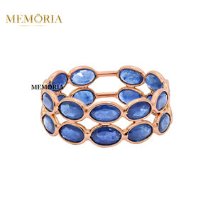 แหวนแหวนสวมนานและเป็นประกายสำหรับผู้หญิงแหวนทองคำสีเหลือง18K รูปวงรีทำด้วยมือสองแถวสำหรับผู้หญิงของขวัญเครื่องประดับน่ารัก - Product Image 2