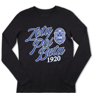 Camiseta de manga larga ZPB-Camisa de hermandad Zeta Phi Beta de algodón 100% negro y azul real con letras bordadas de lentejuelas, Parche de corazón - Product Image 2