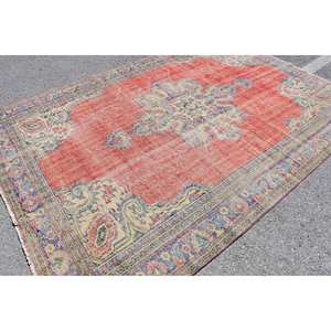 Alfombra de lana Vintage rojo y Beige, área grande, alfombra de felpa de 7,1X10,2 pies, diseño de retazos Rectangular clásico de 10mm para pasillo de látex - Product Image 2