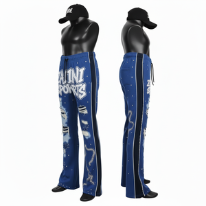 Pantalon évasé en toile décontracté de haute qualité avec logo personnalisé, nouvelle arrivée, léger, taille plus, pantalon ample pour homme, lavé - Product Image 3