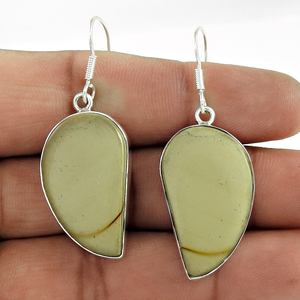 Boucles d'oreilles en pierre précieuse jaspe Rhyolite naturelle Design unique pour les fêtes d'anniversaires Bijoux Boho faits à la main en argent Sterling 925 - Product Image 1