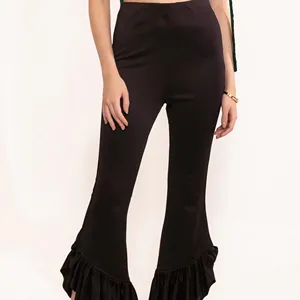 Calça de cintura alta com bainha babados de beleza preta novidade design de tendência calça feminina para o verão ao menor preço