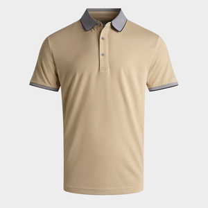 Polo pour homme avec col et poignets contrastés Polo élégant pour homme avec détails gris, vêtements de golf légers et respirants - Product Image 4