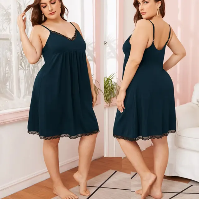 Camisola de encaje con cuello de pico para mujer, vestido de noche de punto suave, 5XL, Verano