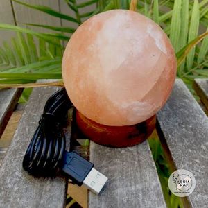 Handmade Smooth round Himalayan Salt <b>Lamp</b> with Carved Love Style <b>Wooden</b> <b>Base</b> Provides Natural Glow and Peaceful Living - Product Image 4