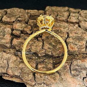 Anillo de Compromiso de Lujo Cristiano con Halo de Diamantes Solitarios de Corte Redondo de 1 Quilate, Oro Sólido de 14K, Certificado IGI - Product Image 5