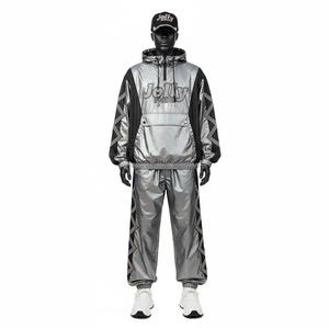 Ensemble coupe-vent réfléchissant de qualité supérieure de grande taille, survêtement en tissu polyester imperméable à panneau argenté, ensemble coupe-vent avec logo personnalisé - Product Image 1