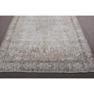 Grand tapis vintage 6,3x9,4 pieds, tapis floral blanc et gris en laine - Product Image 5