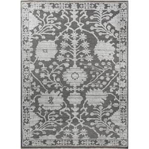 Tapis en viscose floral classique Erbe gris et noir, tapis en jute noué à la main, tissage plat, rectangulaire, pour couloir, usage domestique - Modèle Skpv-20 - Product Image 1