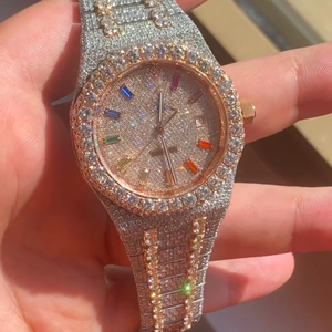 Fait à la main brillant Hip Hop mode affaires en acier inoxydable entièrement glacé montre-bracelet nouveau design personnalisé VVS clarté laboratoire cultivé - Product Image 6