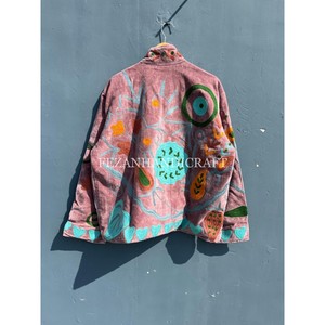 เสื้อแจ็คเก็ตกำมะหยี่สีน้ำตาล ปักลายดอกไม้แบบอุซเบกิสถาน คอตั้ง ซับในผ้าฝ้าย สำหรับฤดูใบไม้ร่วงและฤดูหนาว เสื้อแจ็คเก็ตแบบยูนิเซ็กซ์ - Product Image 5