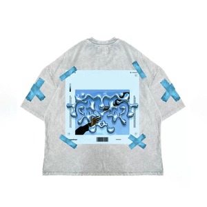 เสื้อยืดผู้ชาย2025ซักด้วยกรดผ้าฝ้ายโอเวอร์ไซซ์แขนสั้น100% พิมพ์ลายหน้าจอไหล่ - Product Image 2