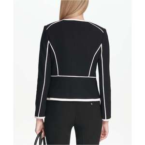 Calvin Klein Women's Quilted Piped-Trim <b>Windbreaker</b> <b>Black</b> XL Size Satin and Suede Fabric with Custom Logo Polyester Filling - Product Image 3