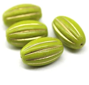 Wasabi vert 18x11mm grandes perles de verre tchèques ovales en cristal de baril sculpté pour la fabrication de bijoux noir bleu 4mm-10mm tailles - Product Image 4