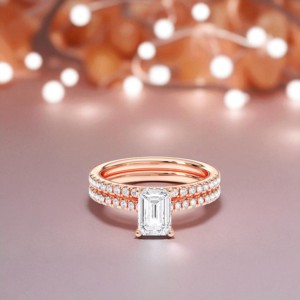 Timeless 1,50 Ct/VS Esmeralda y corte Moissanite Anillo de compromiso 925 Banda de plata esterlina Colección de anillos de diamantes - Product Image 5