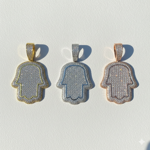 Colgante de Mano de Hamsa de Plata de Ley 925 con Incrustaciones de Diamantes de Moissanita Micro Pavé, Símbolo de Protección - Product Image 2