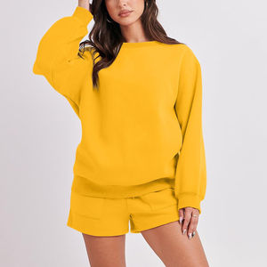 Vente en Gros Ensembles pour Femmes 100% Coton Streetwear Respirant 2 Pièces Ensemble Sweat-shirt et Short pour Femme Logo Personnalisé Survêtement - Product Image 2