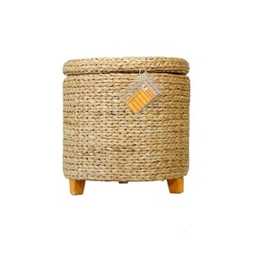 100% jacinthe d'eau naturelle panier de rangement rond pouf chaise flexible et durable multifonctionnelle boîtes et bacs ménagers - Product Image 3