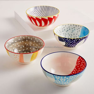 Rough Ceramic Soup Bowl Small Design Multi Color Cheap Salad Noodle Style Hand Painted Home Decor Serving Bowls Gift Set - Product Image 2