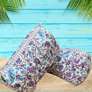 ชุดกระเป๋าเครื่องสำอางผ้าควิลท์ผ้าฝ้ายพิมพ์ลายบล็อกอเนกประสงค์ทนทานสำหรับจัดระเบียบของใช้ในห้องน้ำขนาดเล็กขนาดกลาง - Product Image 3